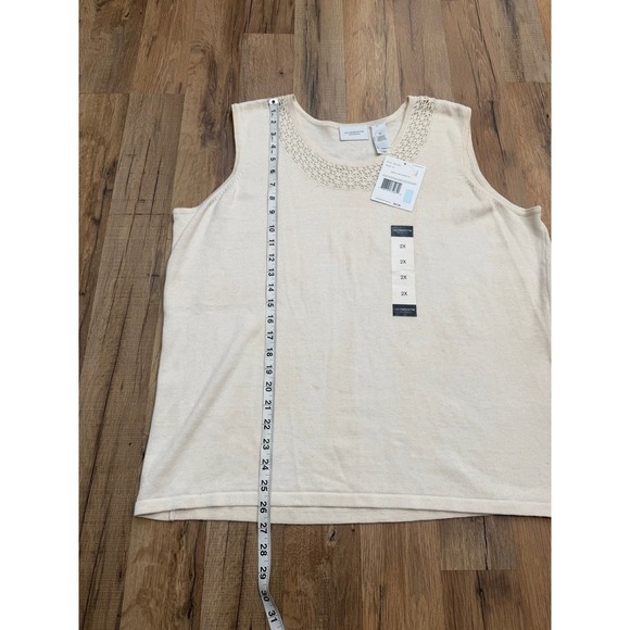 Liz Claiborne Woman Cream Linen Blend Tank Top 2X Crochet Neckline‎ NWT - Picture 8 of 9